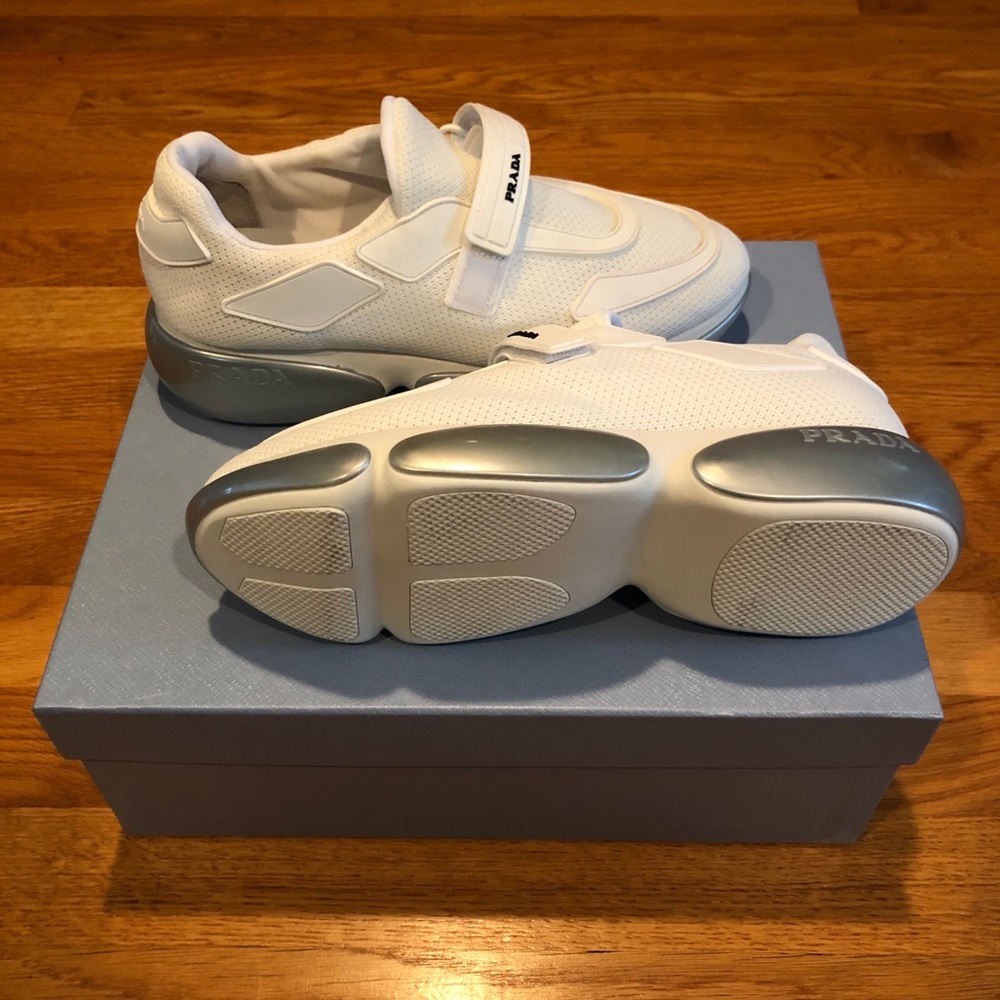 Prada White Tonal Sock Cloudbust Sneakers - Picture 4 of 9